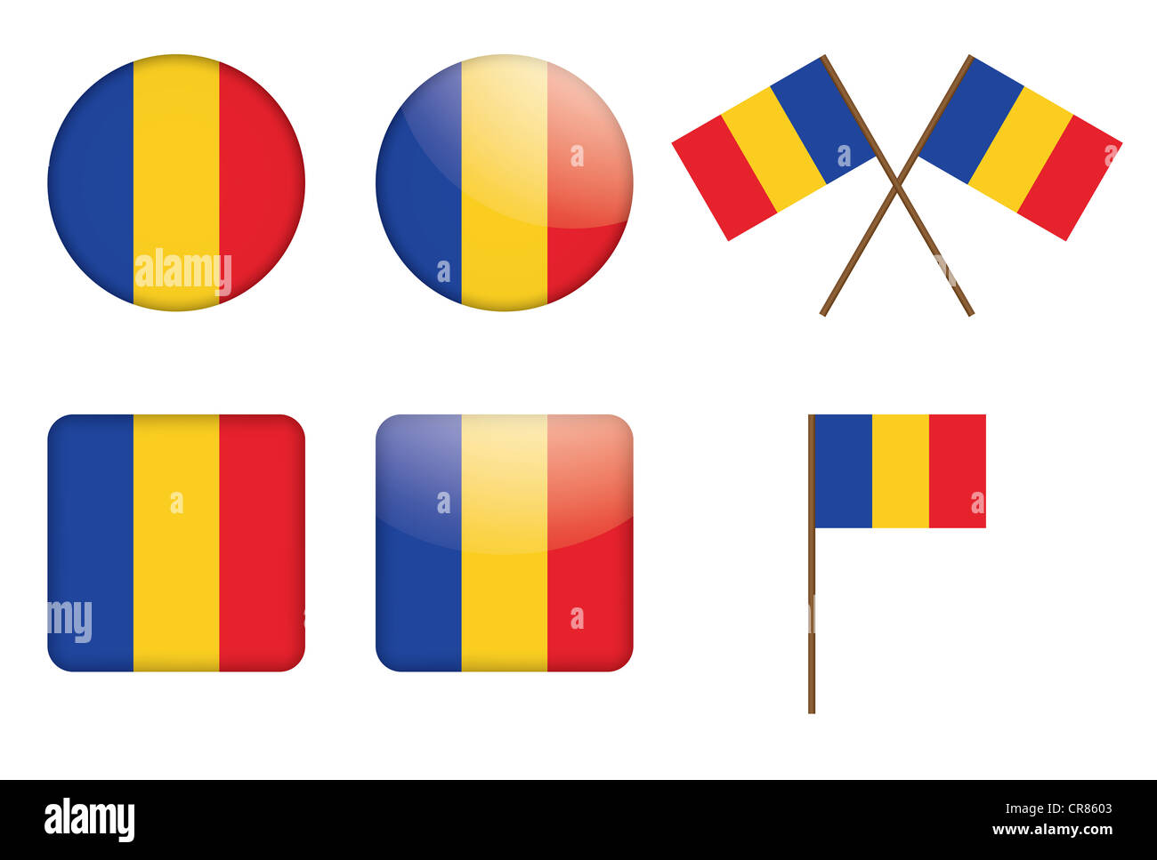 Set di badge con bandiera della Romania Foto Stock