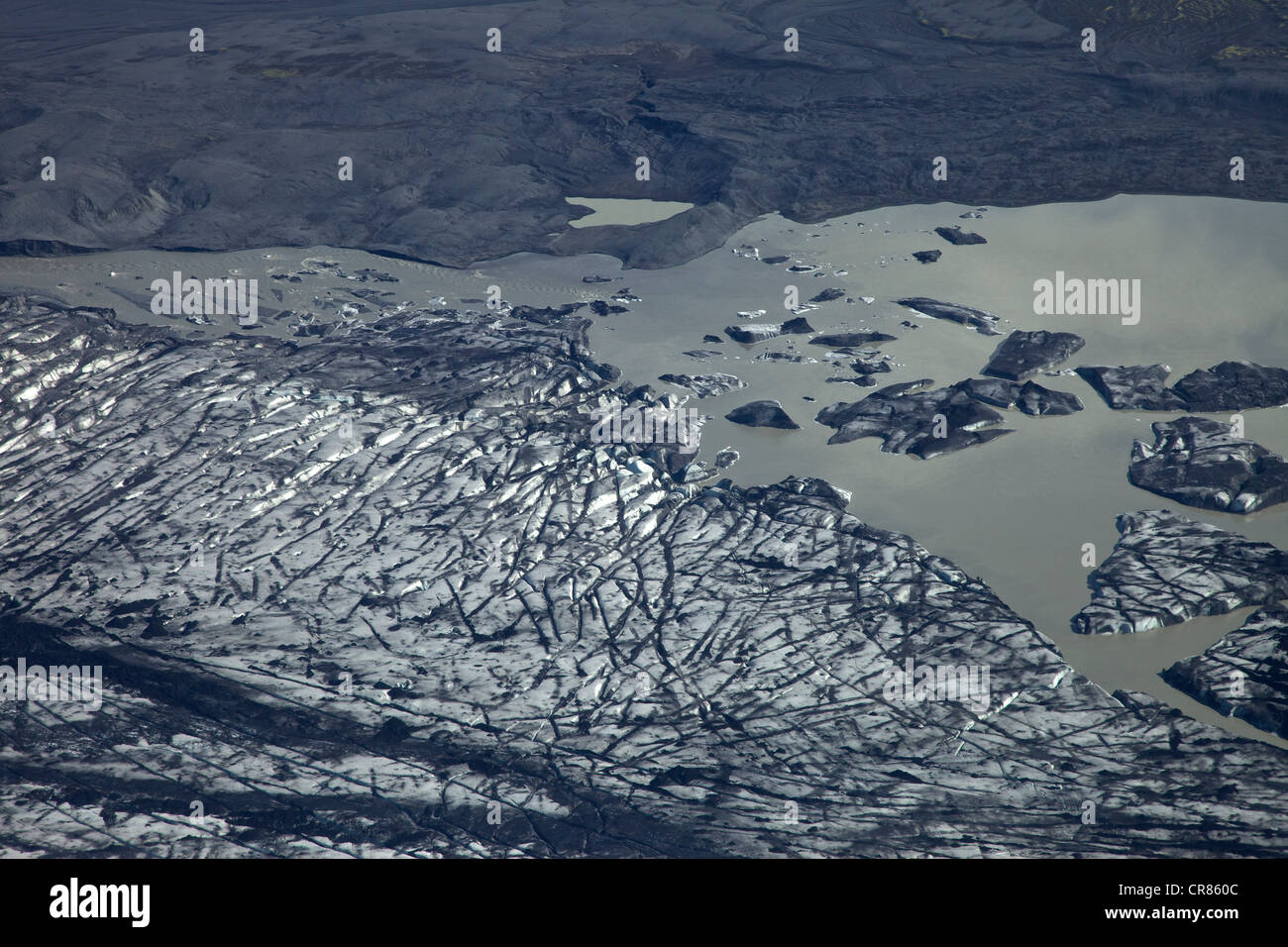 Vista aerea, vatnajoekull glacia lago, a sud dell'Islanda, europa Foto Stock