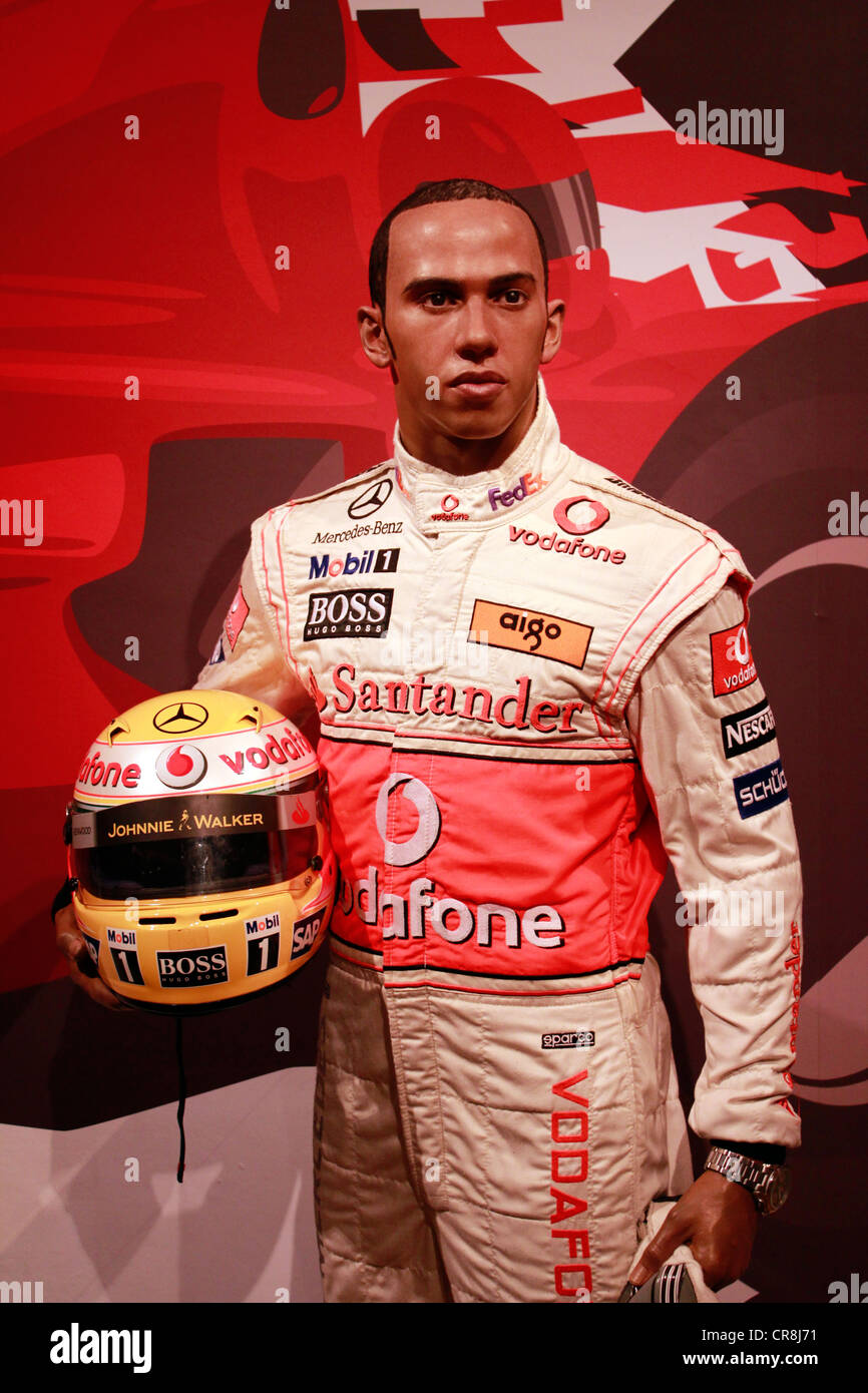 Statua di cera di formula uno racer Lewis Hamilton al Madame Tussauds museum Foto Stock