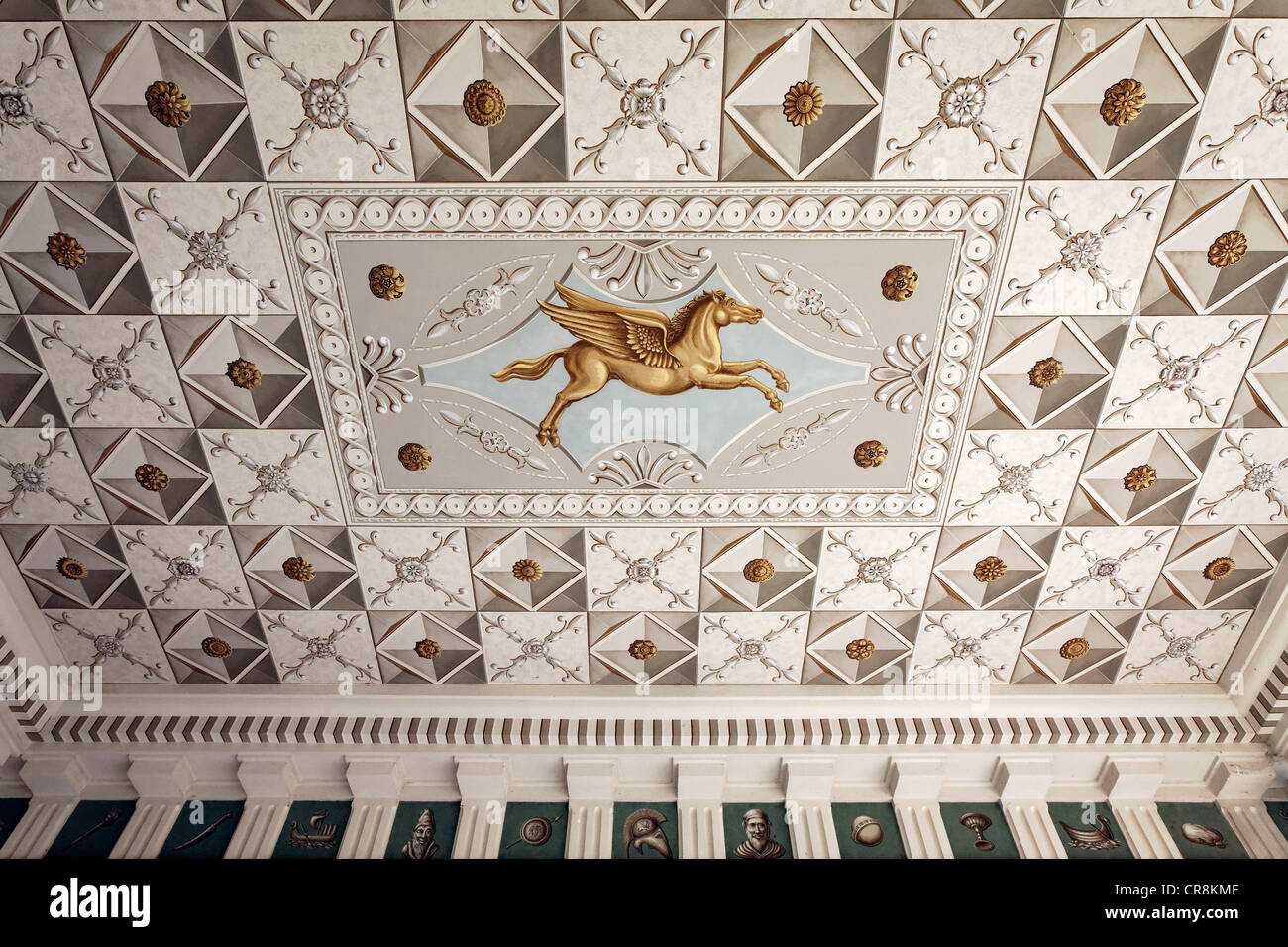 Soffitto dipinto con un cavallo, Roemisches Haus edificio, park sul fiume Ilm, Weimar, Turingia, Germania, Europa Foto Stock