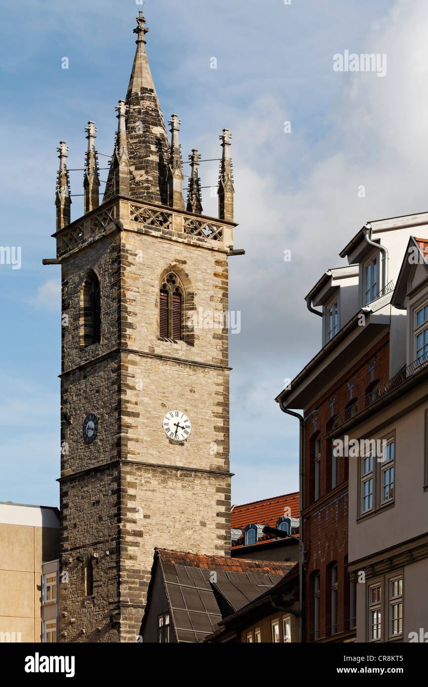 Il campanile della chiesa Johanneskirche, Erfurt, Turingia, Germania, Europa Foto Stock