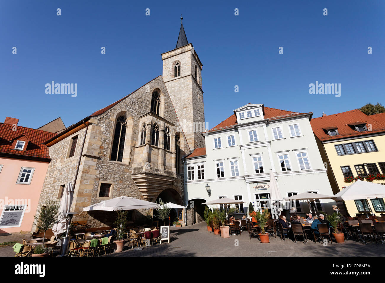 Wenigemarkt square e Aegidienkirche, Chiesa di San Egidio, Erfurt, Turingia, Germania, Europa Foto Stock
