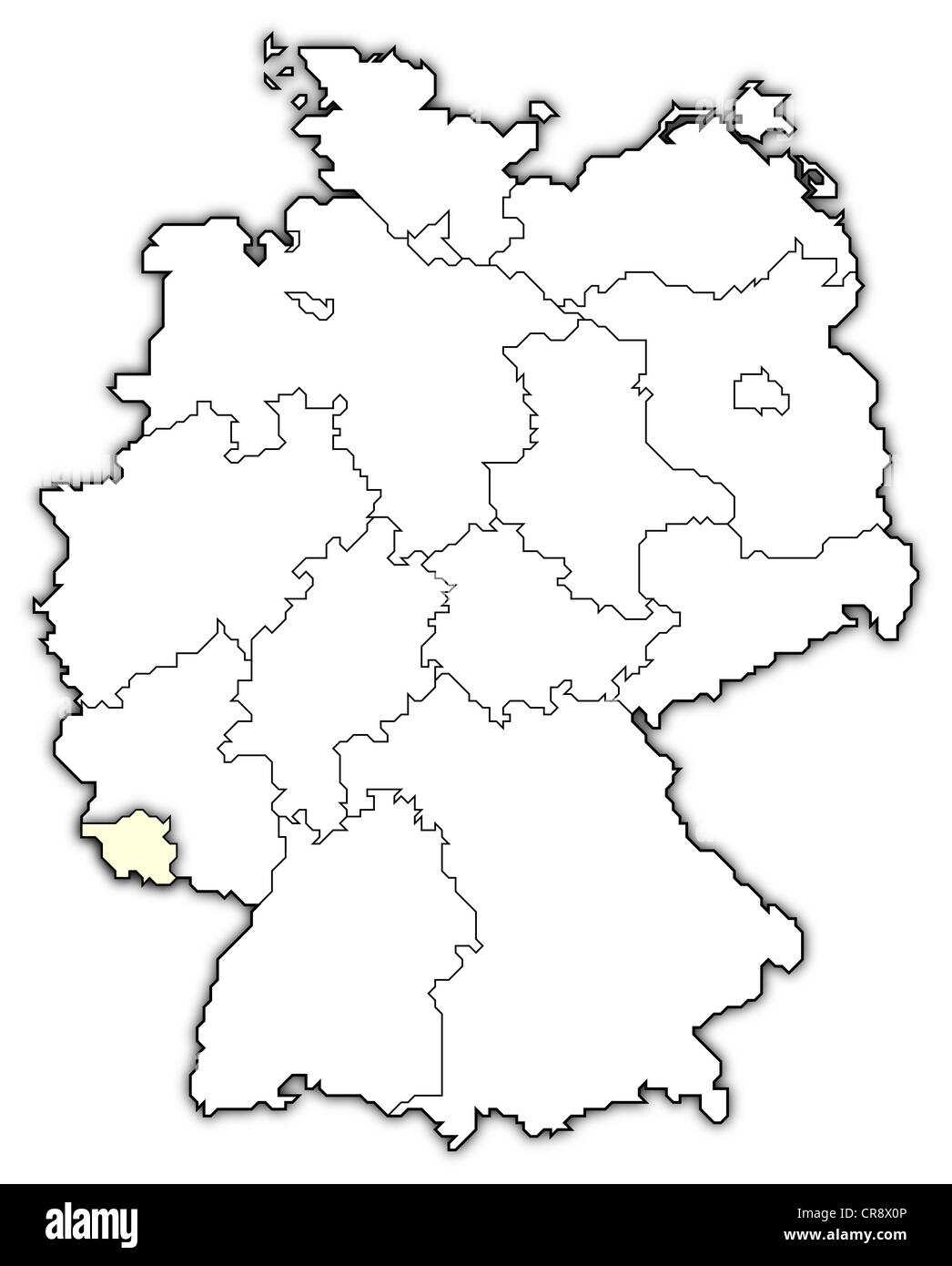 Mappa Politico della Germania con i vari Stati in cui Saar è evidenziata. Foto Stock