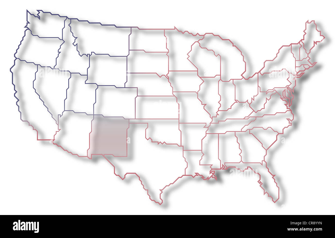 Mappa politica degli Stati Uniti con i vari Stati in cui New Mexico è evidenziata. Foto Stock