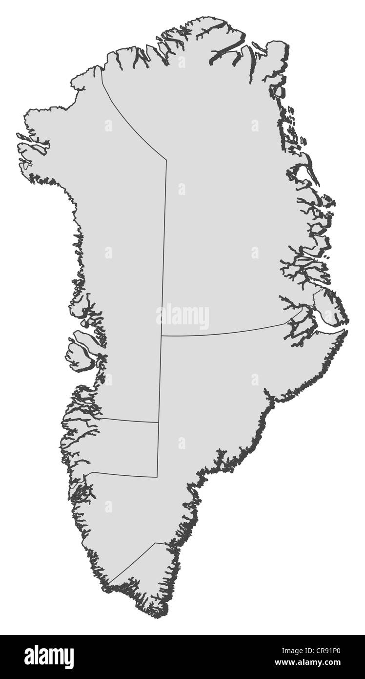 Mappa Politico della Groenlandia con i più comuni. Foto Stock