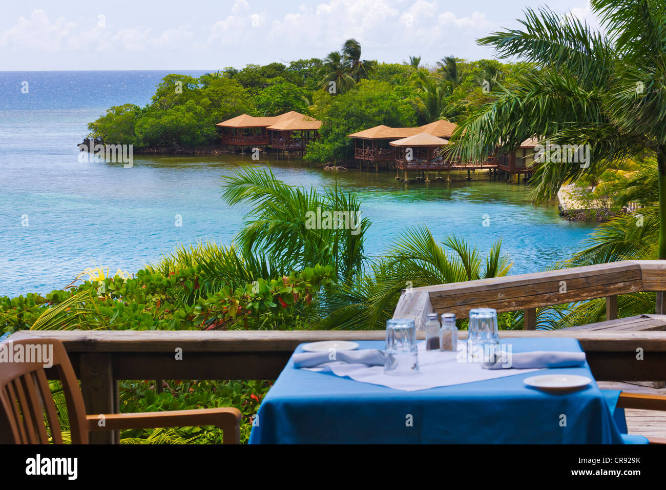 Resort sull'acqua, Roatan Island, Honduras Foto Stock