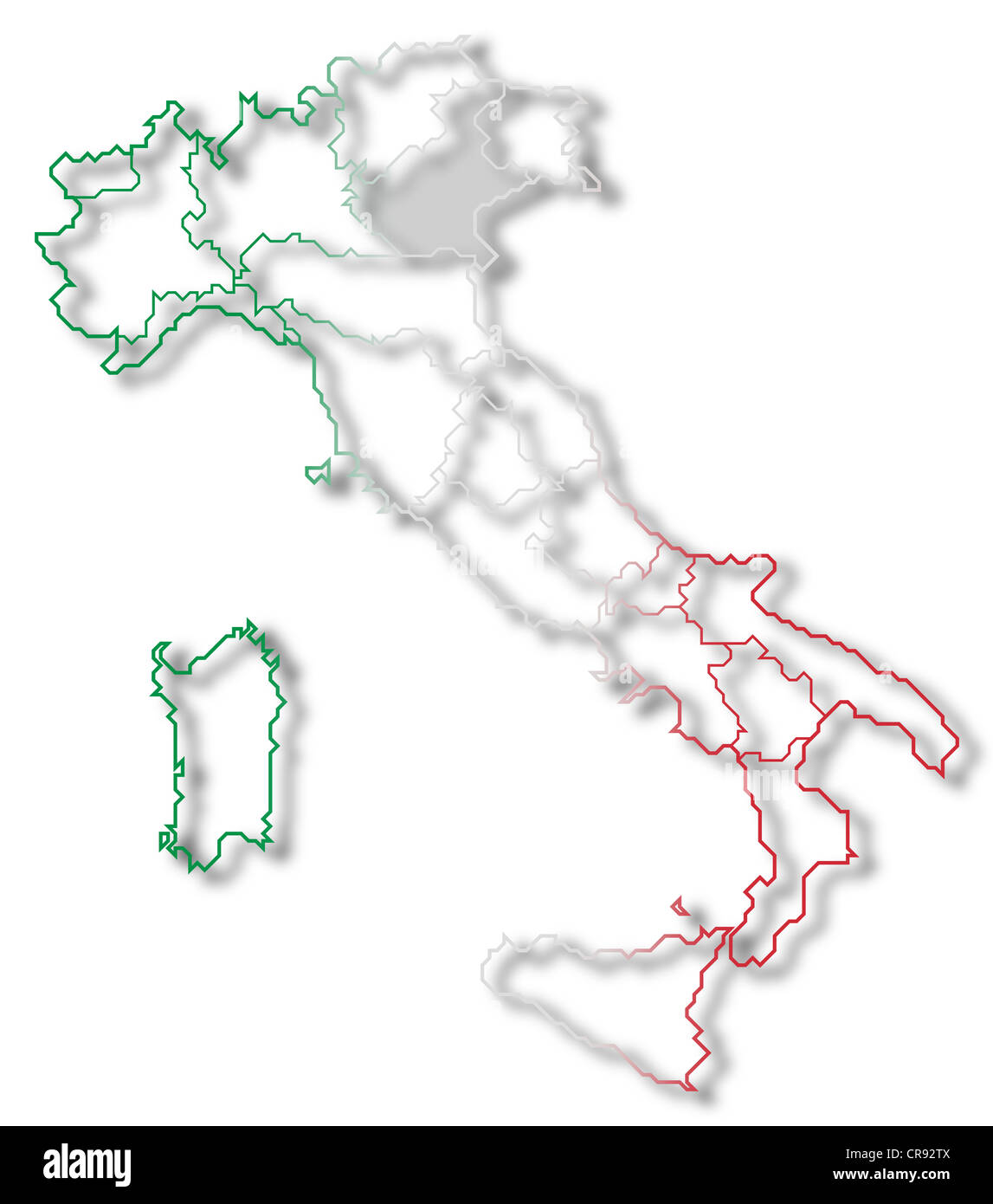 Mappa politica dell Italia con le diverse regioni dove il Veneto è evidenziata. Foto Stock