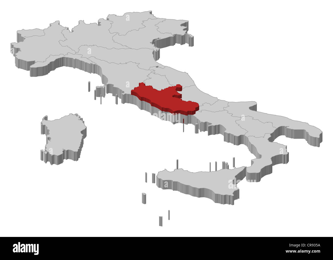 Mappa politica dell Italia con le diverse regioni dove il Lazio è evidenziata. Foto Stock