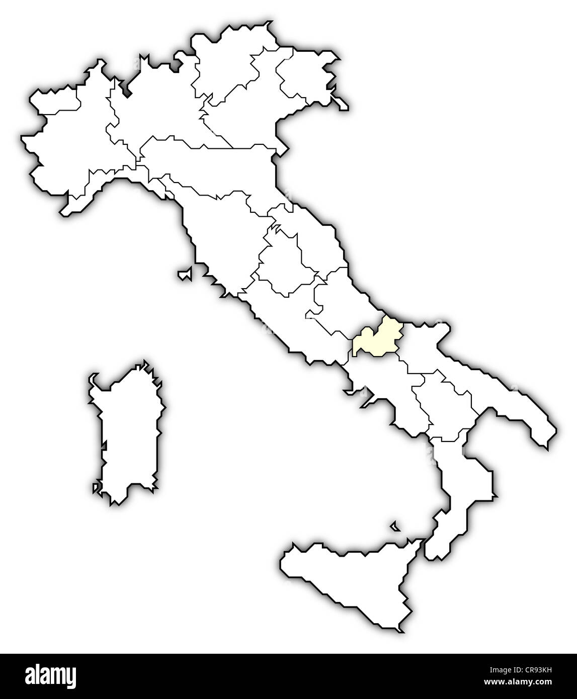 Mappa politica dell Italia con le diverse regioni dove il Molise è evidenziata. Foto Stock