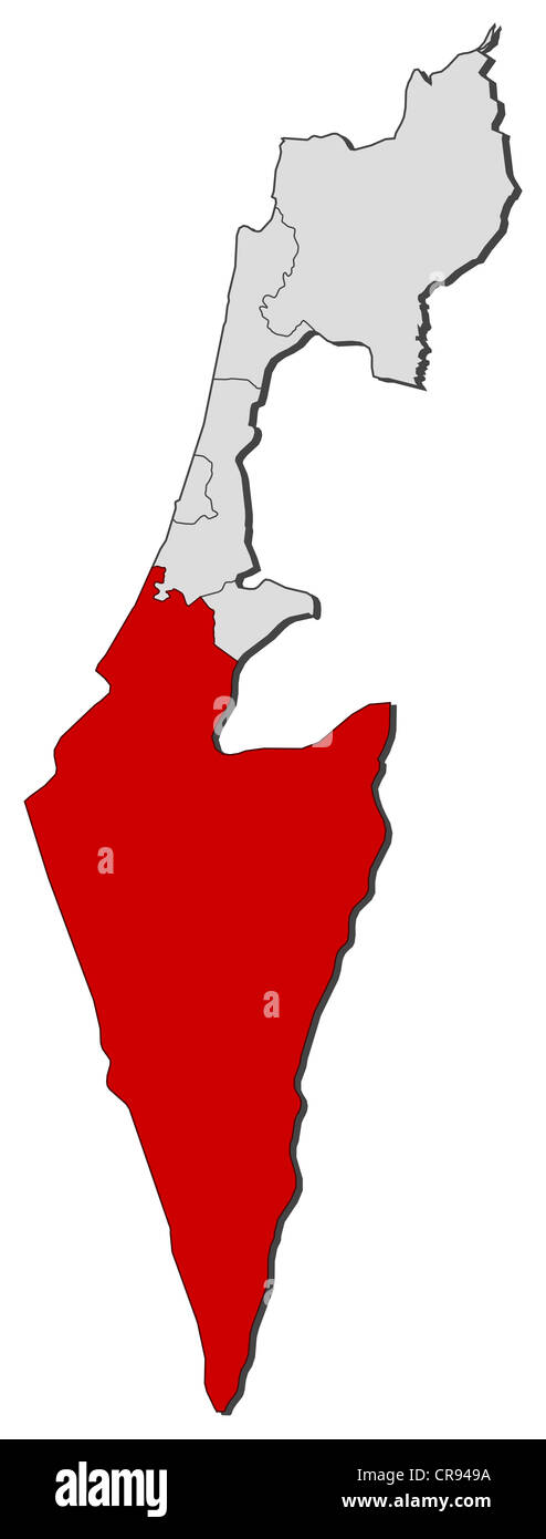 Mappa Politico di Israele con i diversi distretti in cui distretto meridionale è evidenziata. Foto Stock
