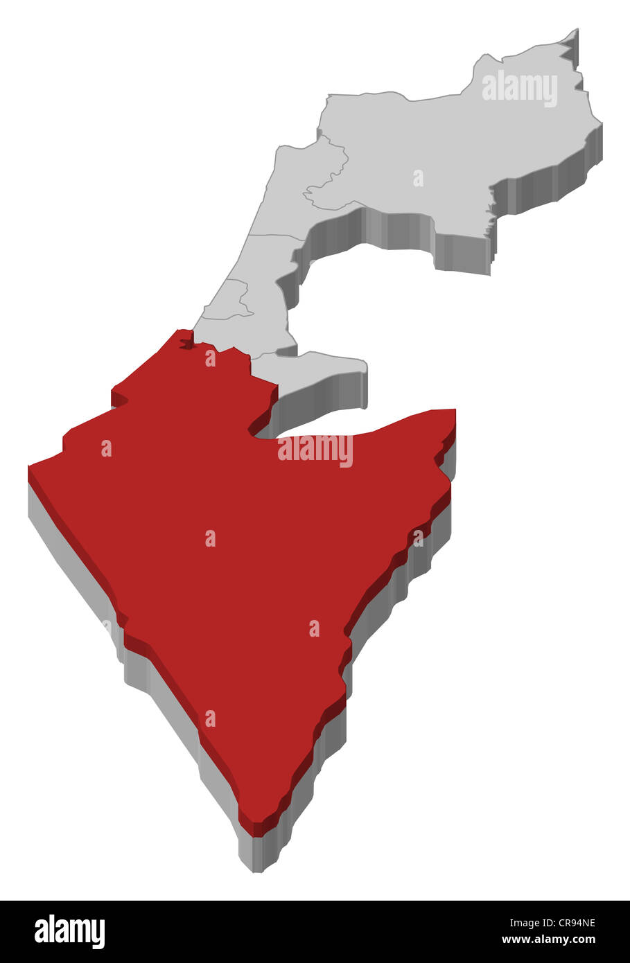 Mappa Politico di Israele con i diversi distretti in cui distretto meridionale è evidenziata. Foto Stock