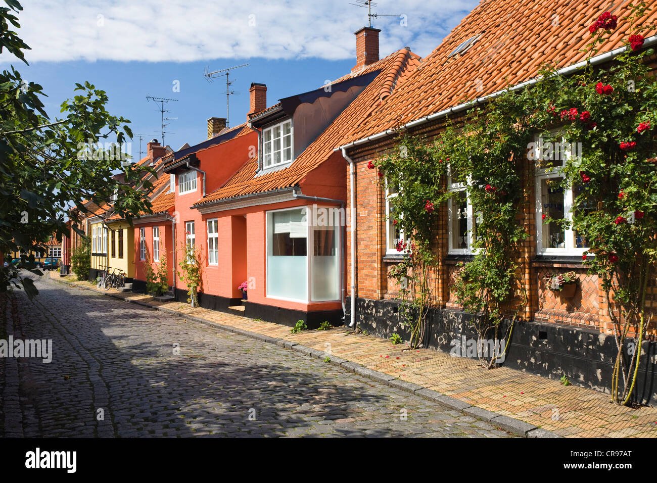 In legno case in Rønne, Bornholm, Danimarca, Europa Foto Stock