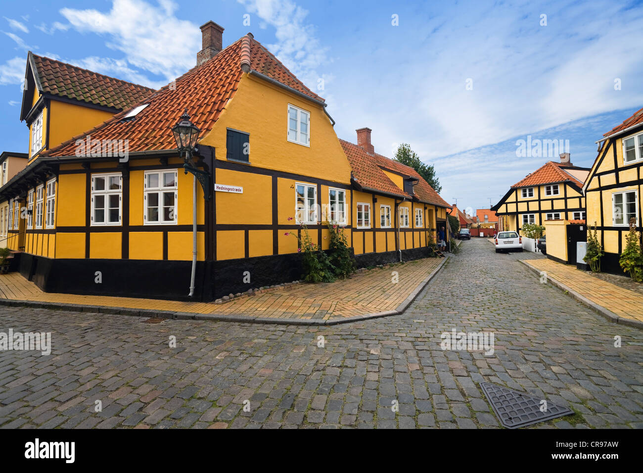 In legno case in Rønne, Bornholm, Danimarca, Europa Foto Stock
