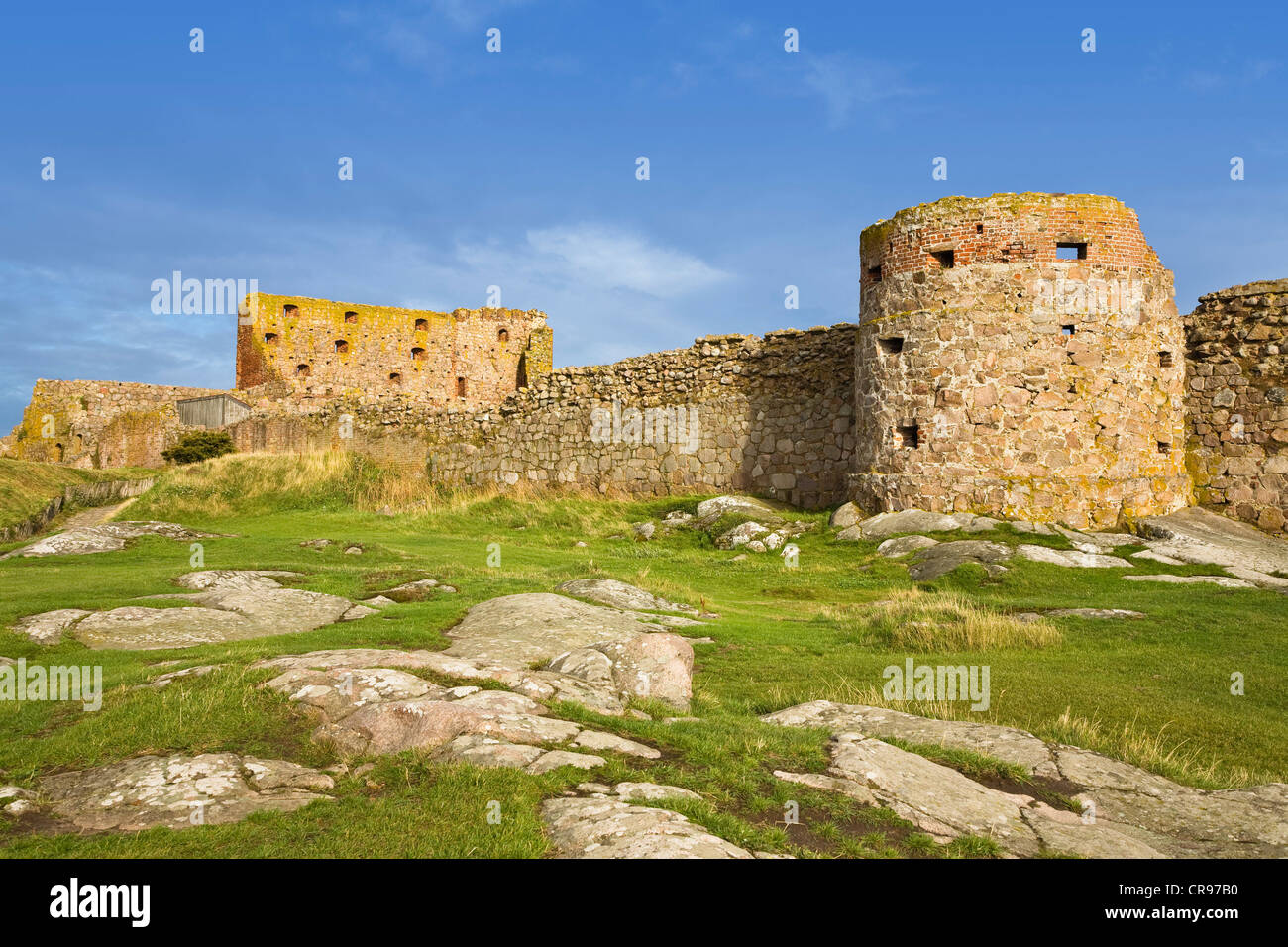 Il castello di Hammershus rovine, Bornholm, Danimarca, Europa Foto Stock