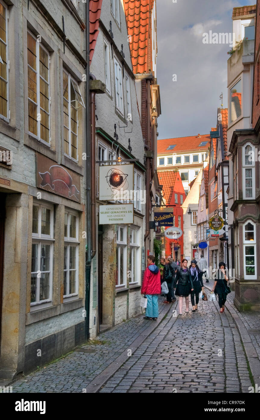 Strada nel Schnoorviertel, quartiere Schnoor, Brema, Germania, Europa Foto Stock