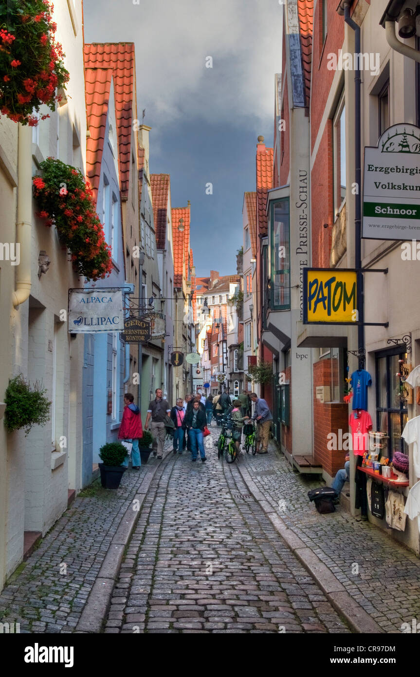 Strada nel Schnoorviertel, quartiere Schnoor, Brema, Germania, Europa Foto Stock