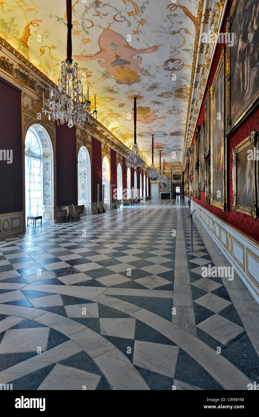 Grande Galleria al primo piano, Neues Schloss Palazzo Schleissheim, Oberschleissheim vicino a Monaco di Baviera, Baviera, Baviera Foto Stock