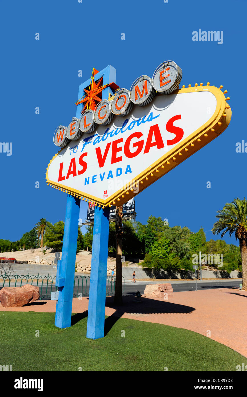 Cartello di Benvenuto a Las Vegas Nevada città del peccato capitale di gioco d'azzardo NV Foto Stock