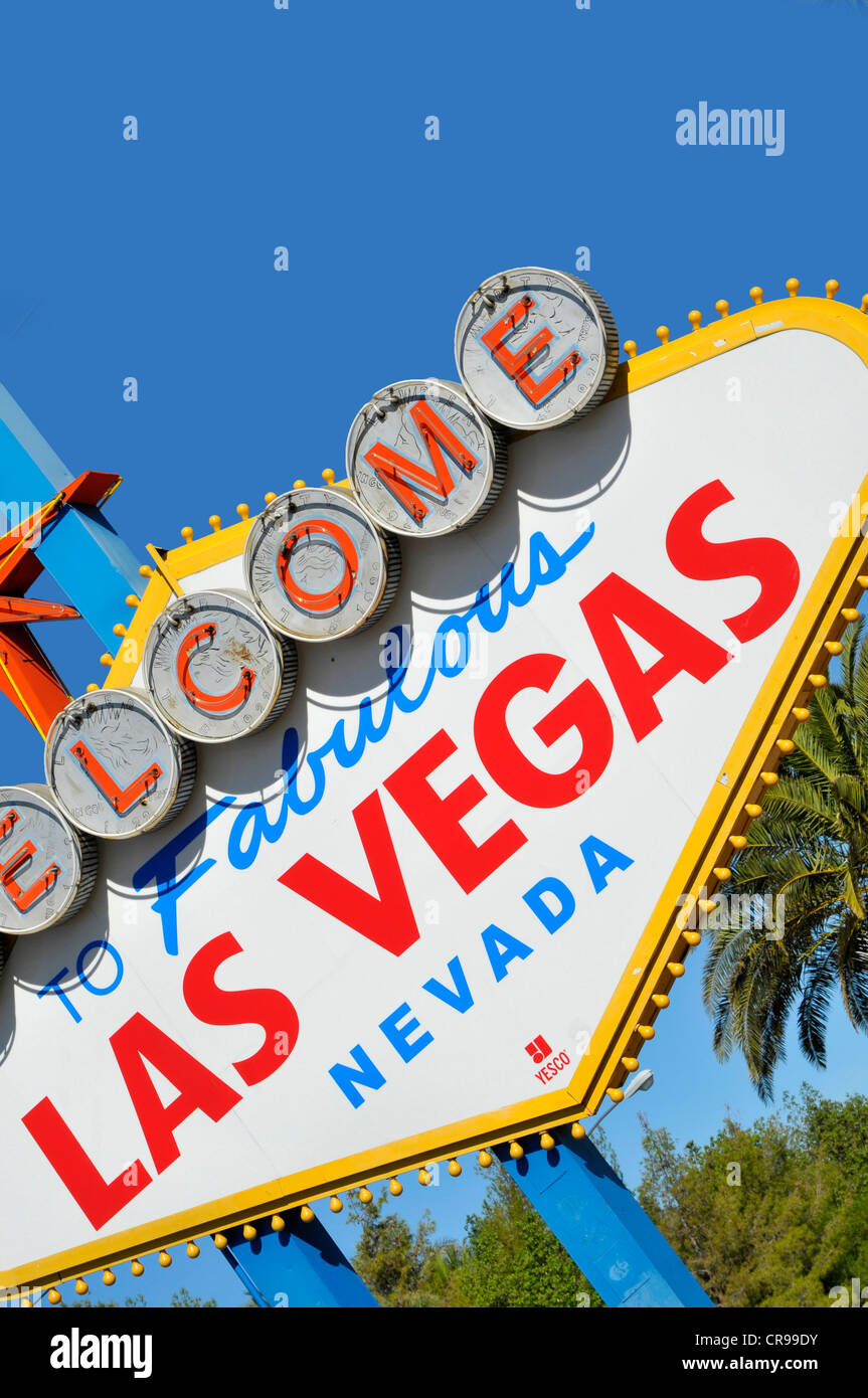 Cartello di Benvenuto a Las Vegas Nevada città del peccato capitale di gioco d'azzardo NV Foto Stock