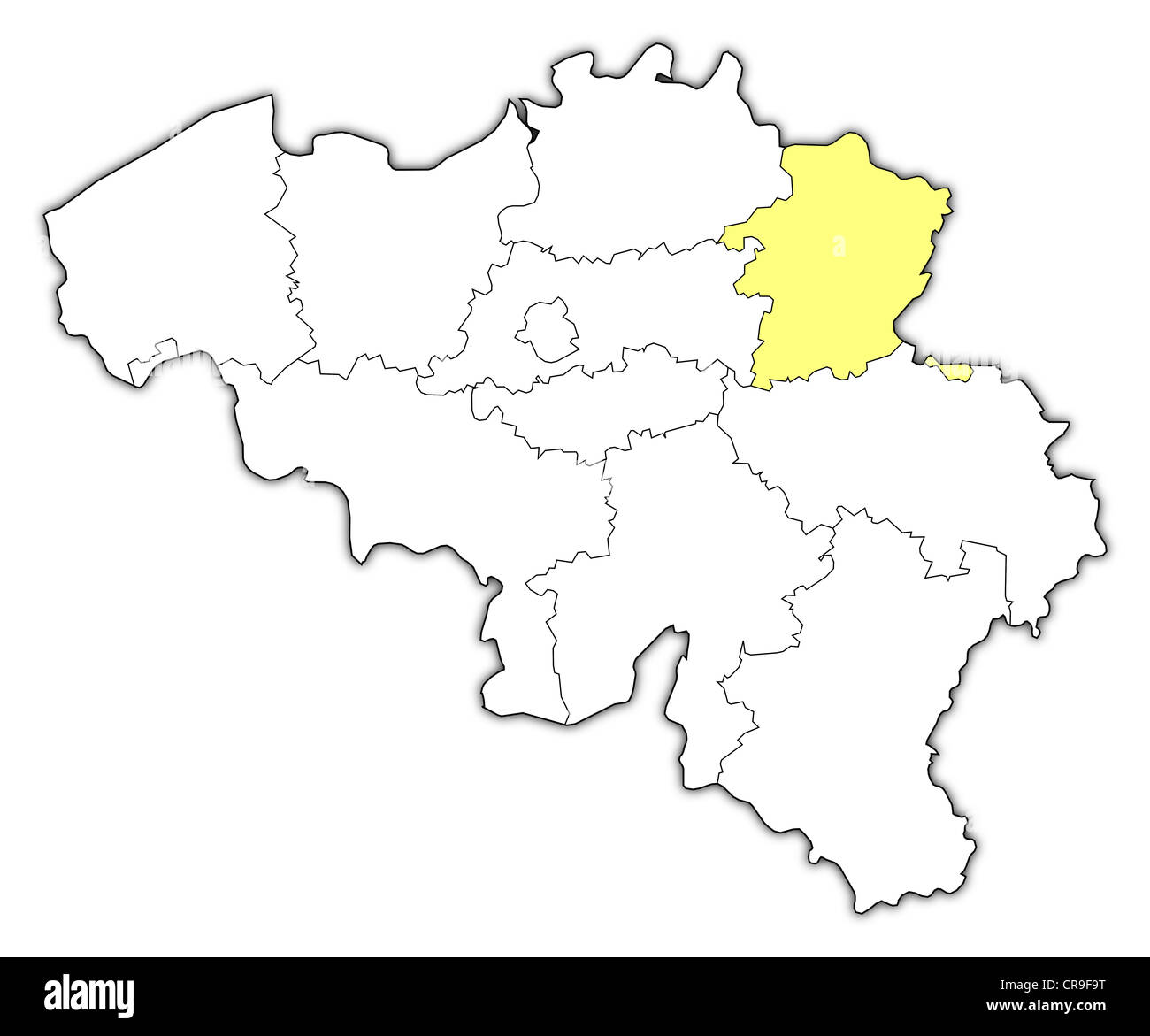 Mappa politico del Belgio con i vari Stati in cui il Limburgo è evidenziata. Foto Stock