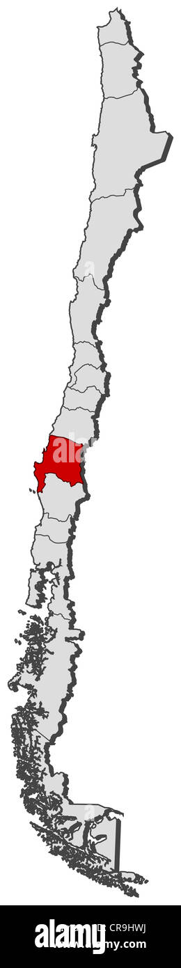 Mappa politica del Cile con le diverse regioni in cui la bio-Bío è evidenziata. Foto Stock
