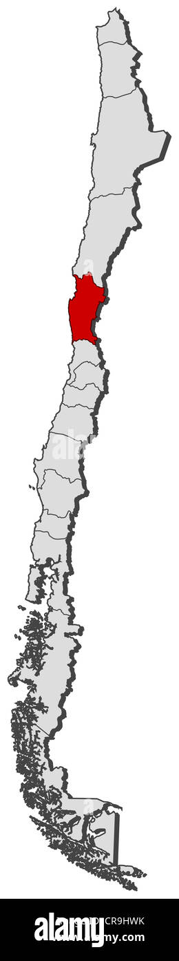 Mappa politica del Cile con le diverse regioni dove Coquimbo è evidenziata. Foto Stock