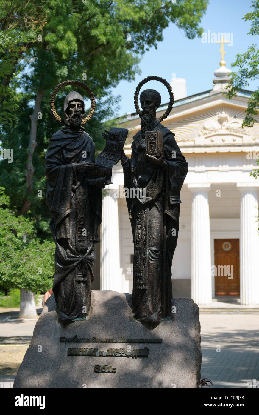 Statua di Santi Cirillo e Metodio a Sebastopoli, Crimea, Ucraina Foto Stock