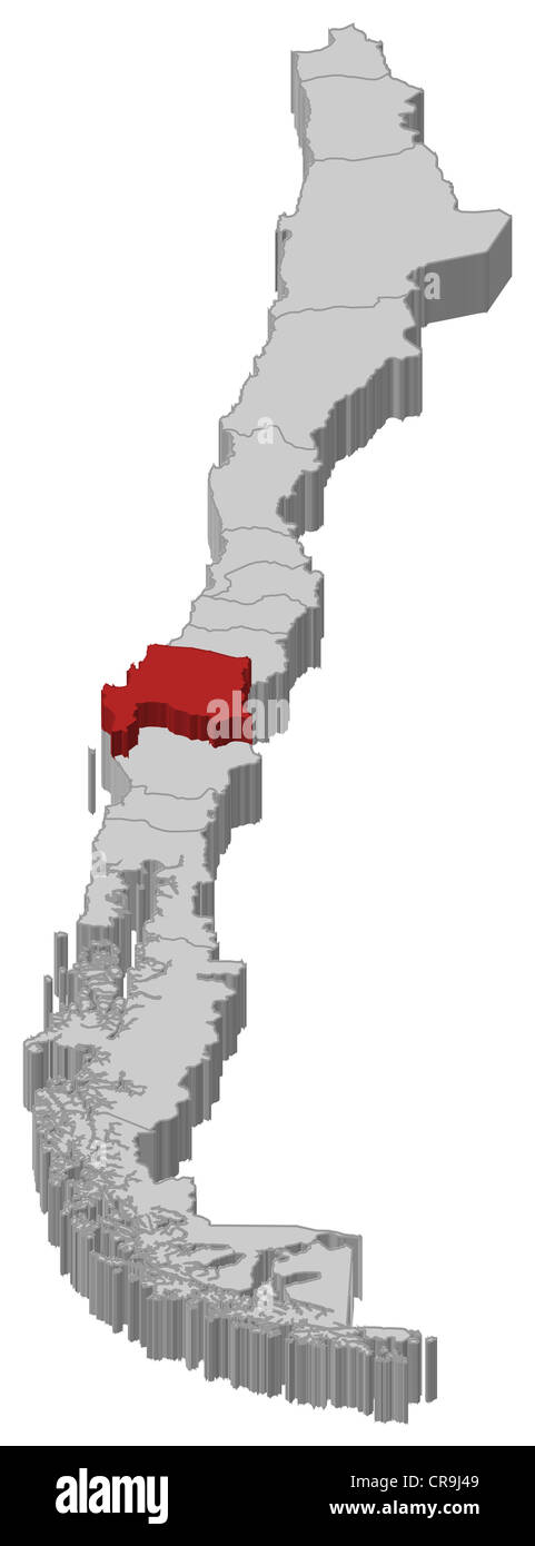 Mappa politica del Cile con le diverse regioni in cui la bio-Bío è evidenziata. Foto Stock