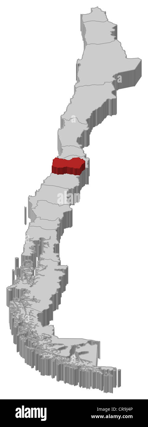 Mappa politica del Cile con le diverse regioni dove O'Higgins è evidenziata. Foto Stock