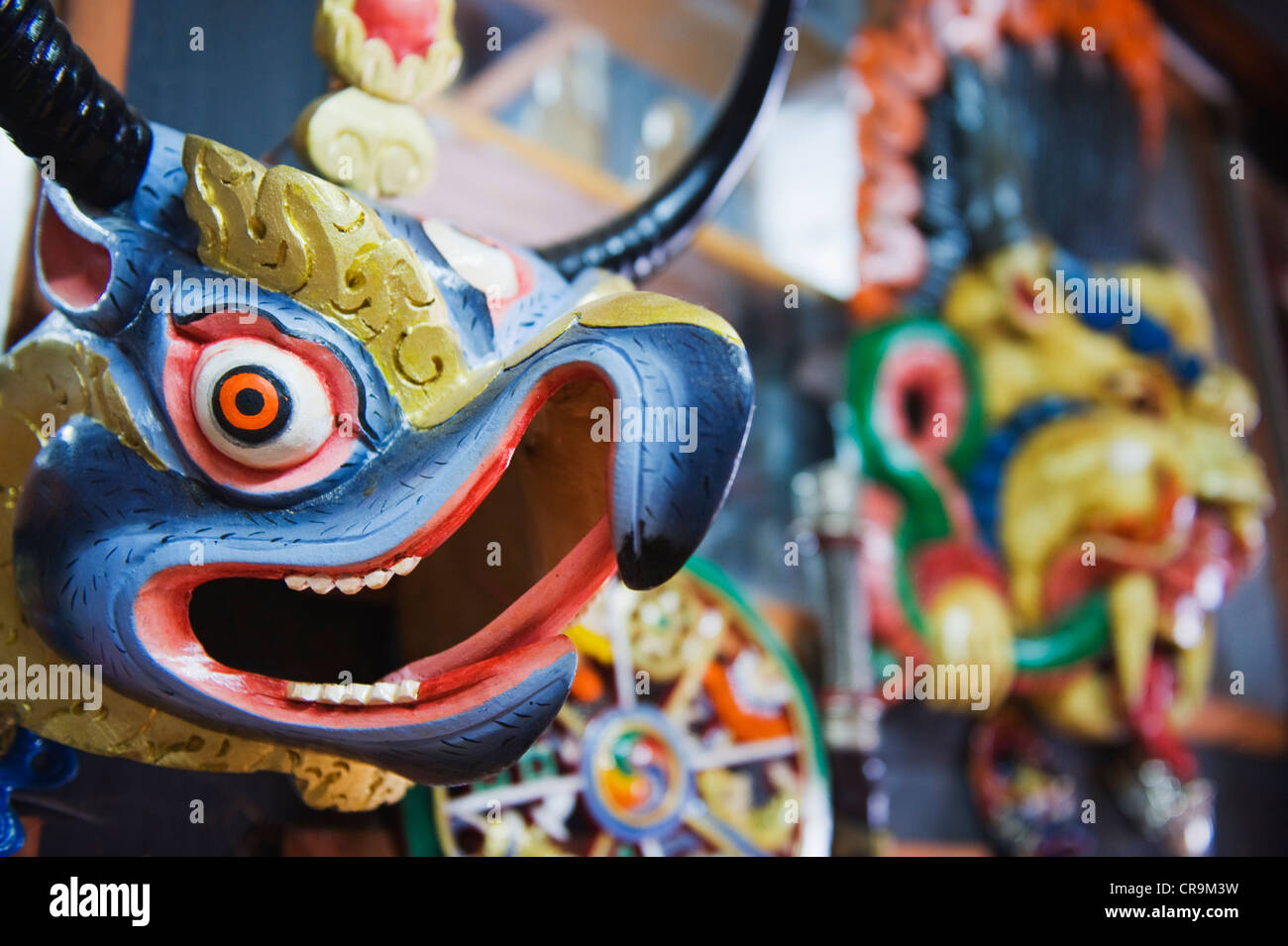 Maschera intagliato, Bhutan, Asia Foto Stock