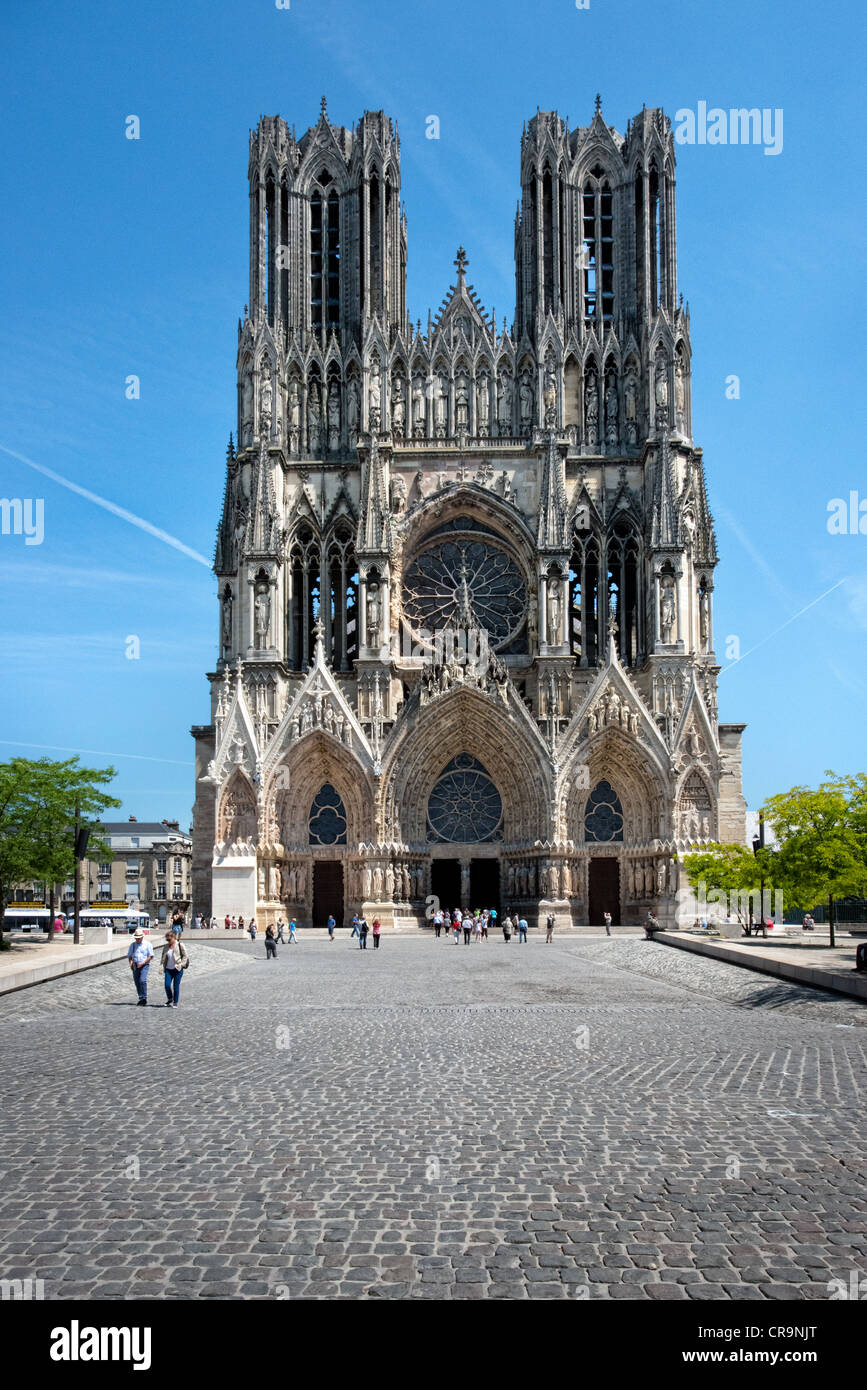 La cattedrale di Notre Dame, Reims Francia Foto Stock