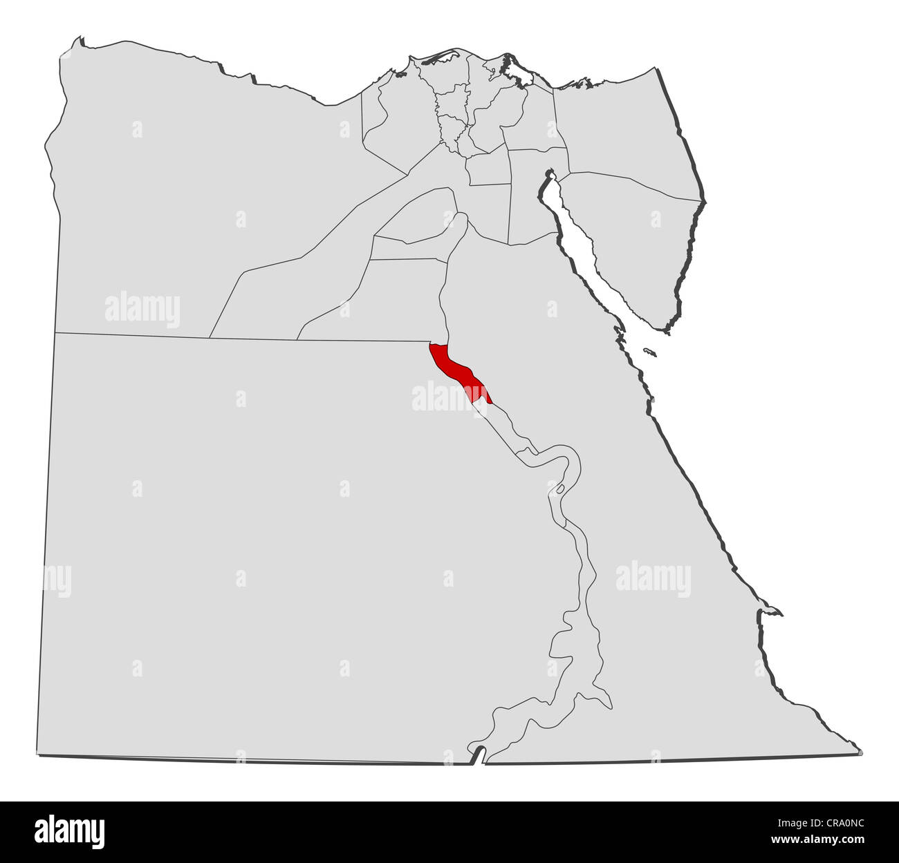 Mappa politica dell Egitto con i vari governatorati Asyut dove viene evidenziato. Foto Stock