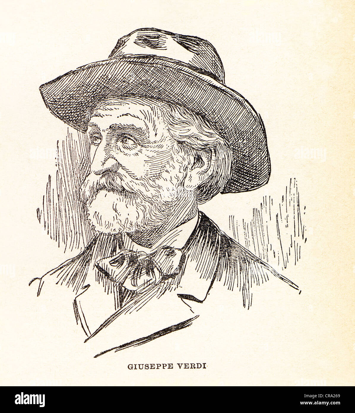 Vintage incisione di Giuseppe Verdi, 1813-1901, compositore italiano. Foto Stock