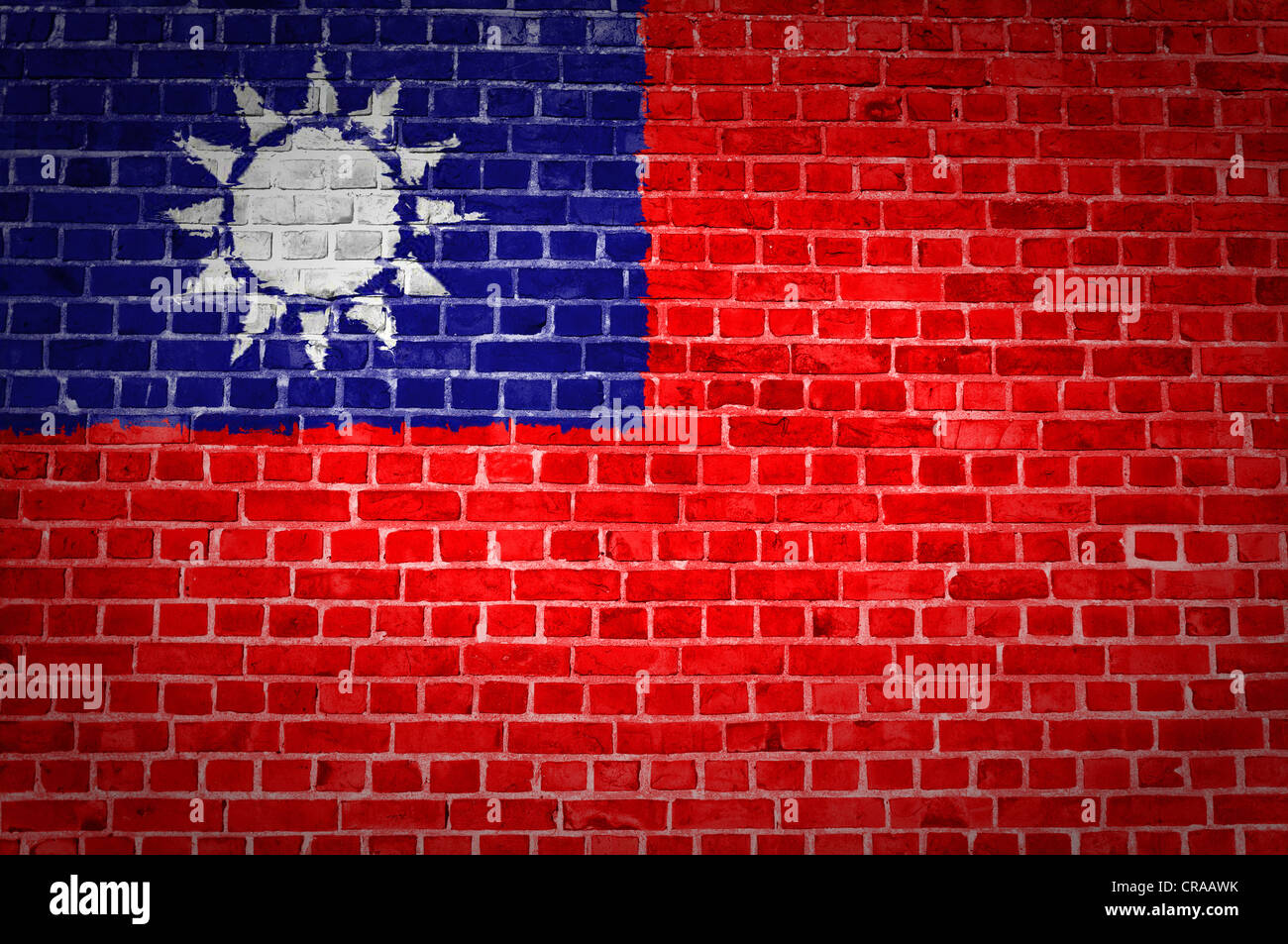Una immagine della bandiera di Taiwan dipinta su un muro di mattoni in una collocazione urbana Foto Stock