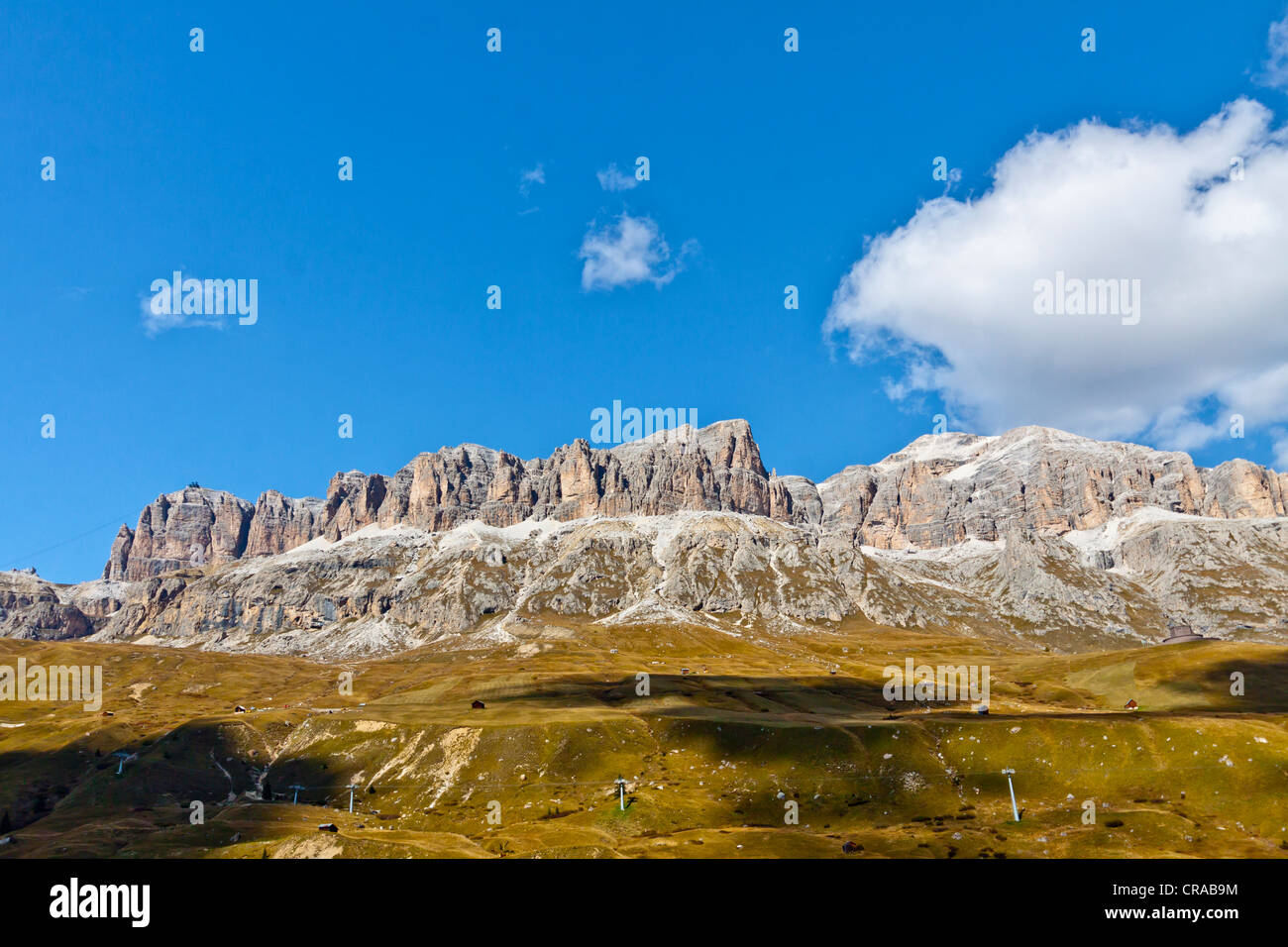 Mt Campolongo, il Piz Boè, 3152m, Gruppo Sella, Sella Ronda, Dolomiti, Italia, Europa Foto Stock