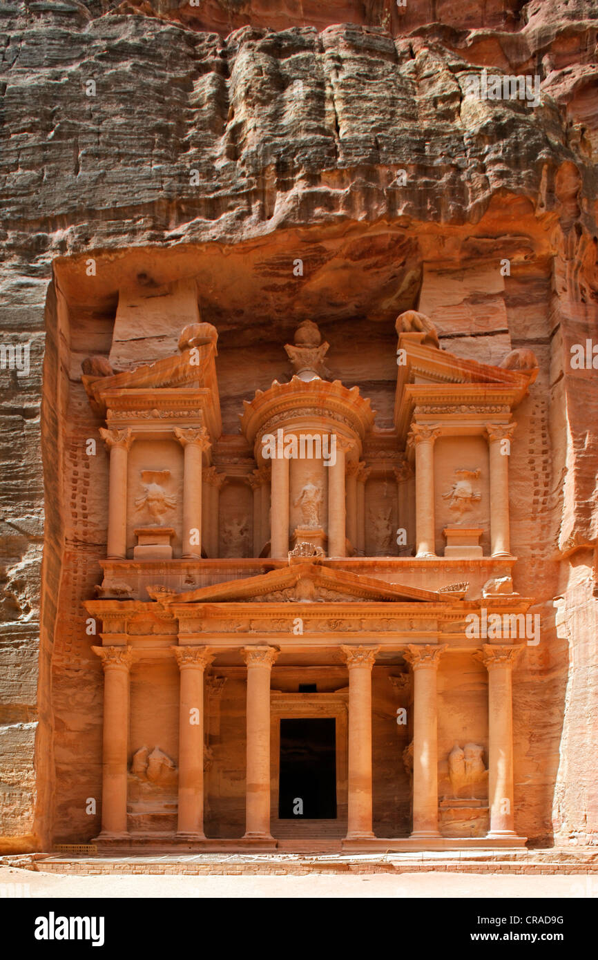 Al Khazneh, Tesoreria, Petra, la città capitale del Nabataeans, rock city, UNESCO sito Hertage, Wadi Musa Foto Stock