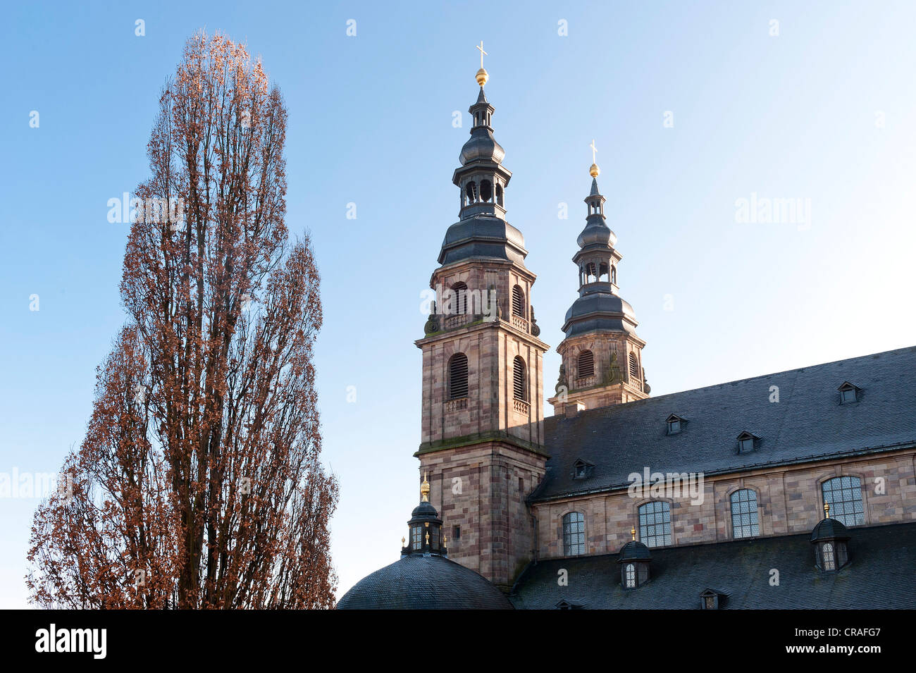 Torri della cattedrale costruita da Johann Dientzerhofer, 1704 - 1712, Fulda Hesse, Germania, Europa Foto Stock