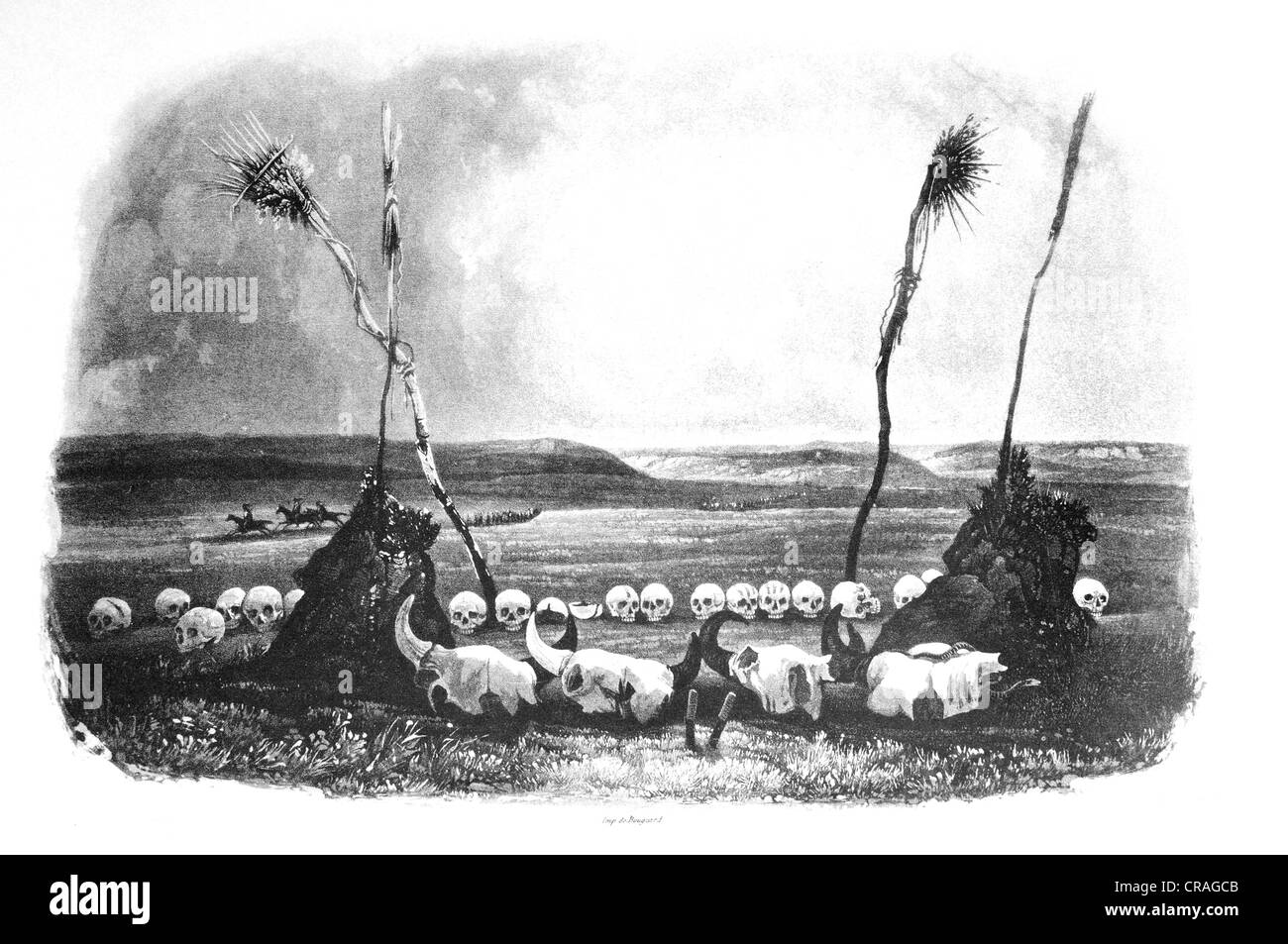 Vittime del Mandan indiani, illustrazione storico da viaggi all'interno del Nord America negli anni 1831 al 1834 Foto Stock