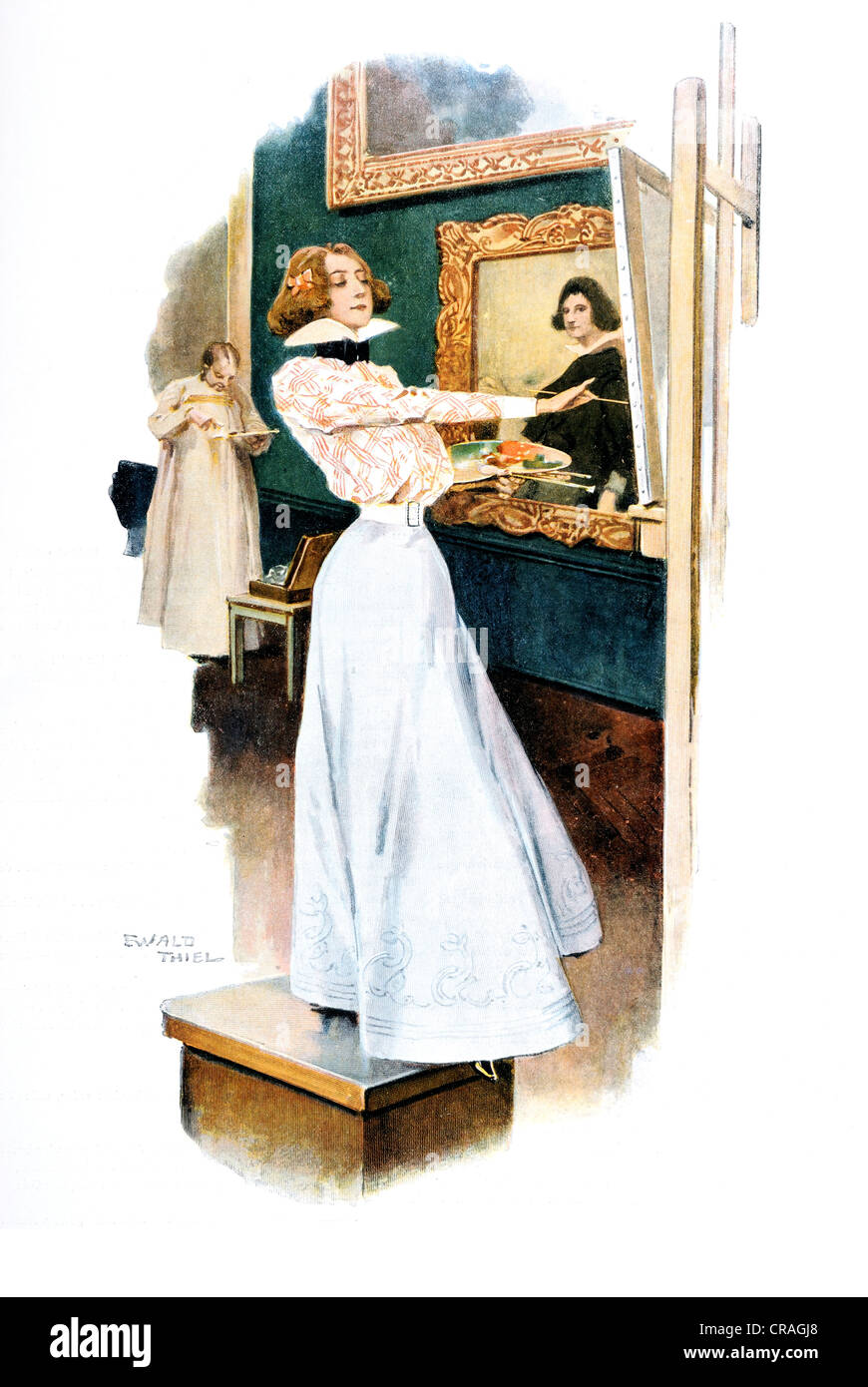 Copista nella galleria, storico figurativo di xilografia, dall'anno Prenota Arte moderna in Master xilografie, 1908 Foto Stock