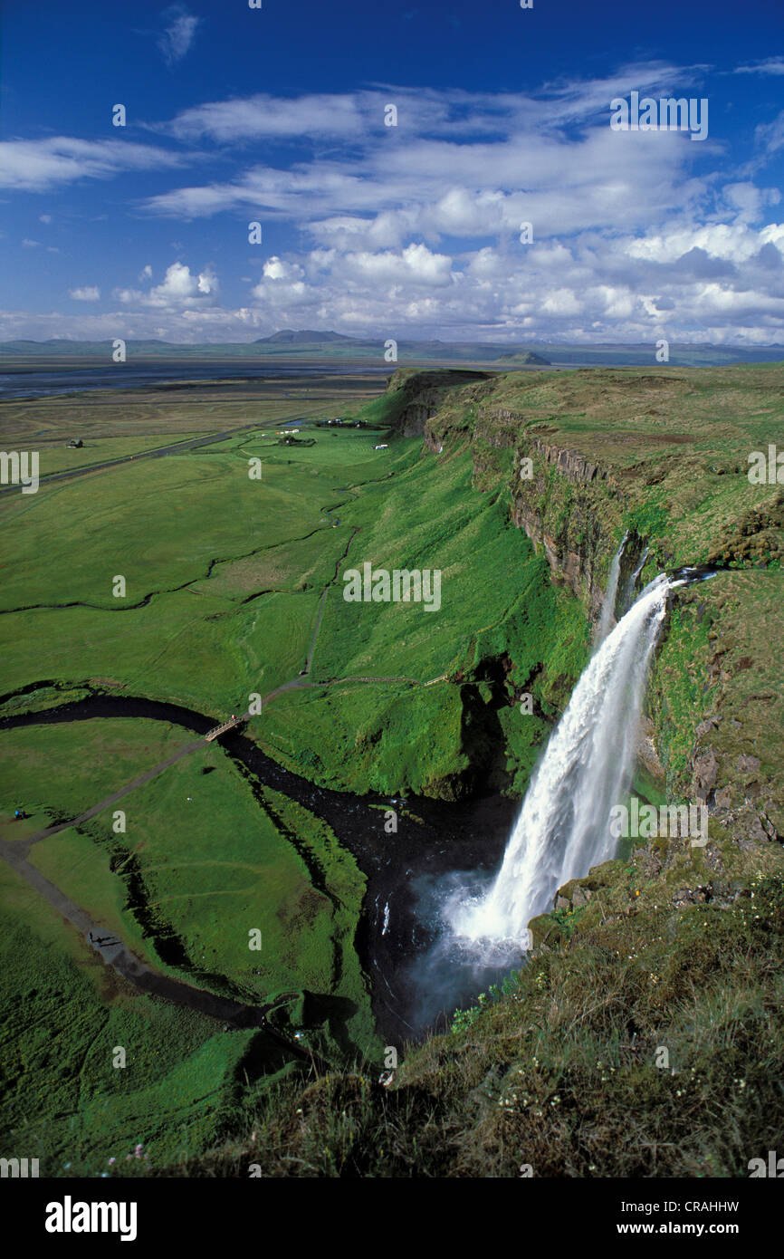 Seljalandsfoss cascata, a sud dell'Islanda, Islanda, Europa Foto Stock