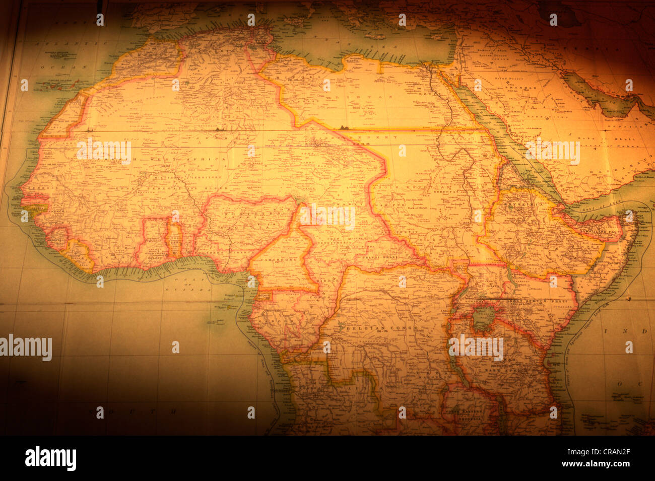 Vintage map del nord e in Africa centrale. La messa a fuoco è situato vicino al centro. Mappa è dal 1909 ed è al di fuori del diritto d'autore. Foto Stock