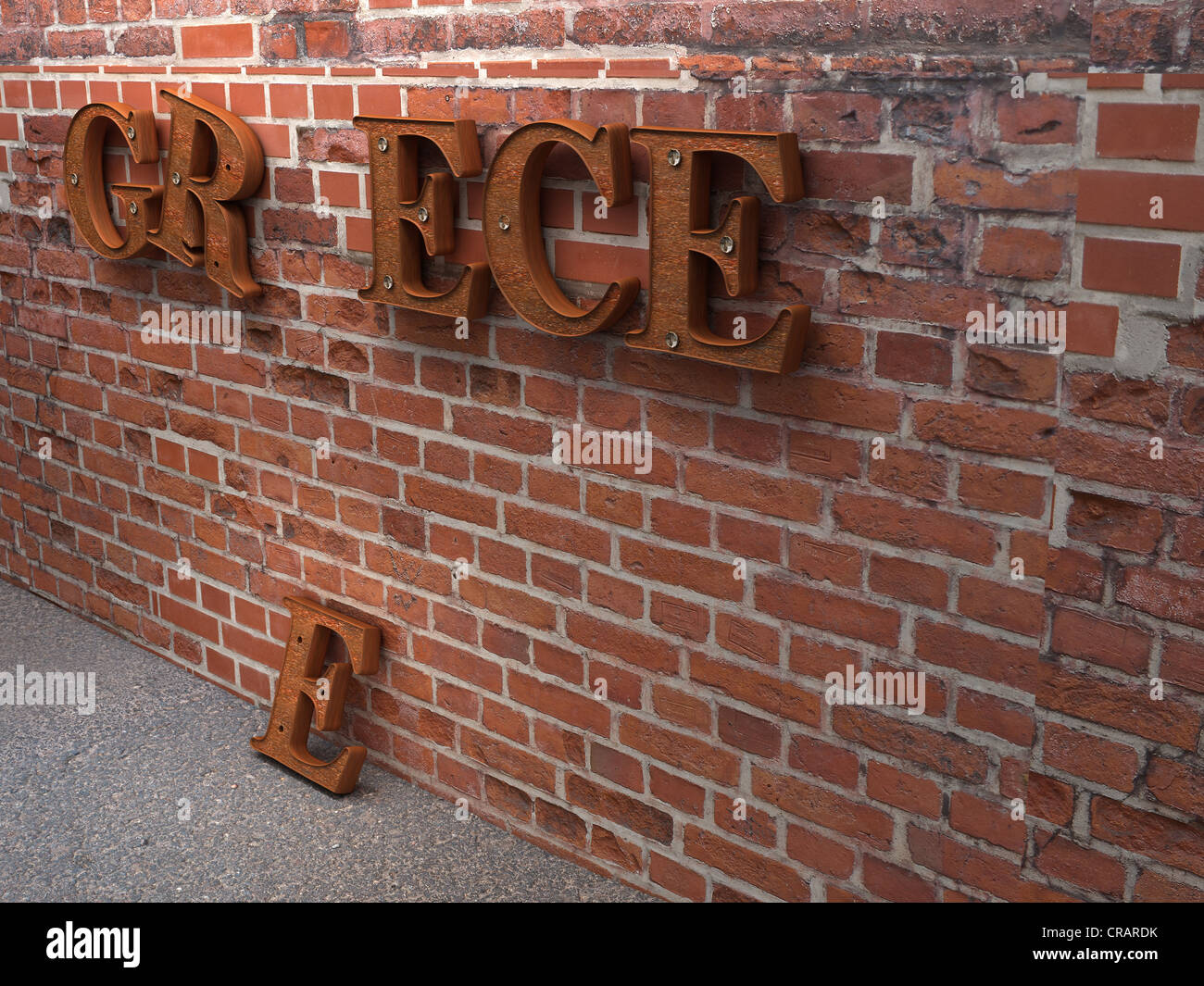 Rusty e cade a pezzi di scritte, Grecia, immagine simbolica per la crisi finanziaria in Grecia Foto Stock
