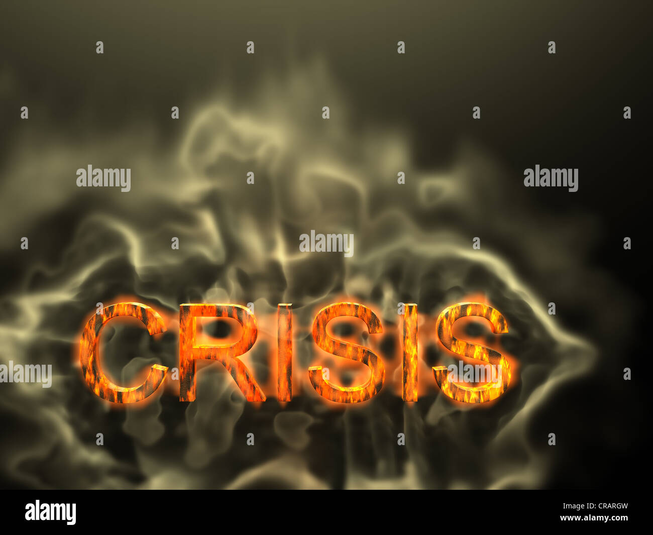 La parola crisi bruciare con le fiamme e il fumo Foto Stock