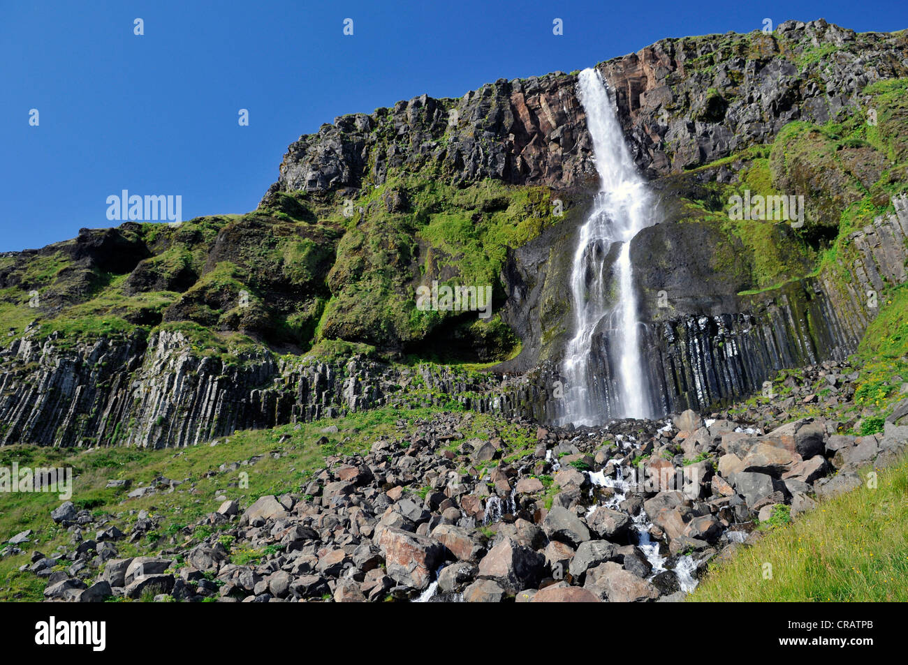 Bjarnarfoss cascata, Snaefells penisola, Islanda, Europa Foto Stock