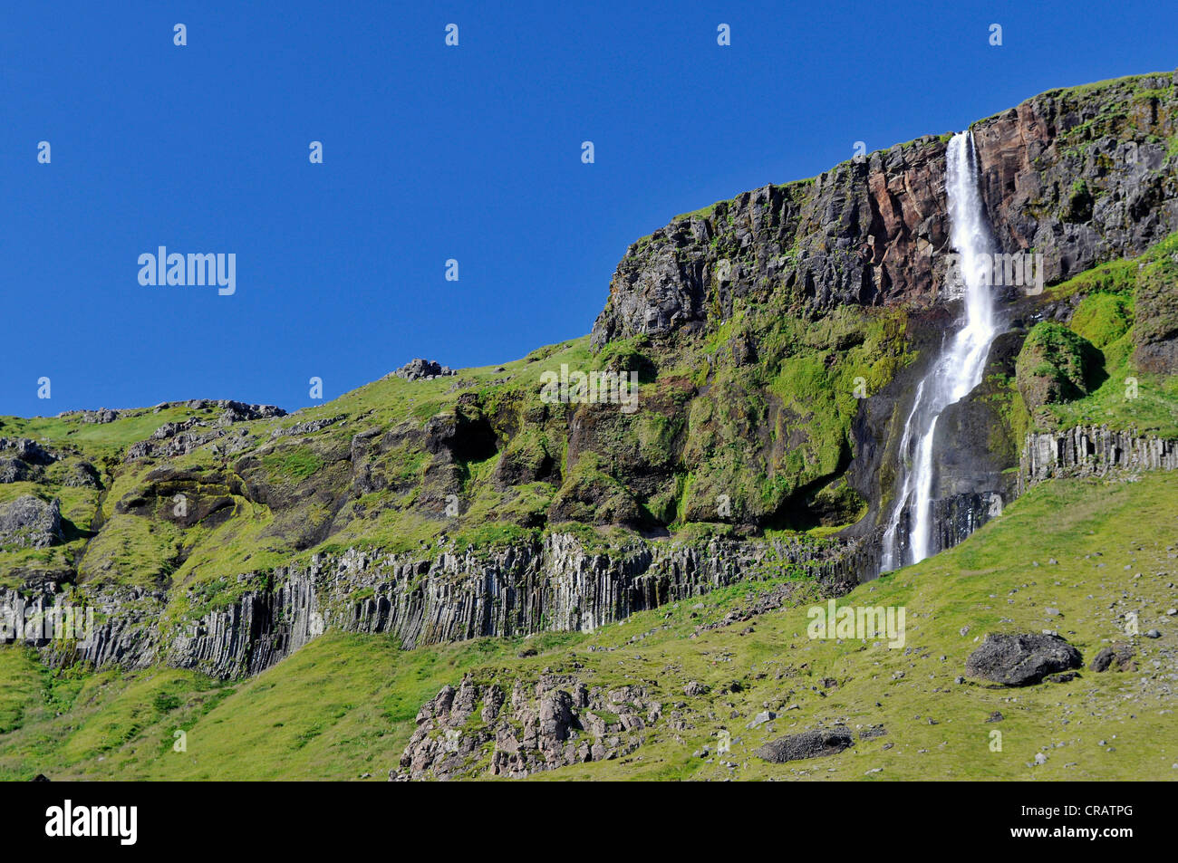 Bjarnarfoss cascata, Snaefells penisola, Islanda, Europa Foto Stock