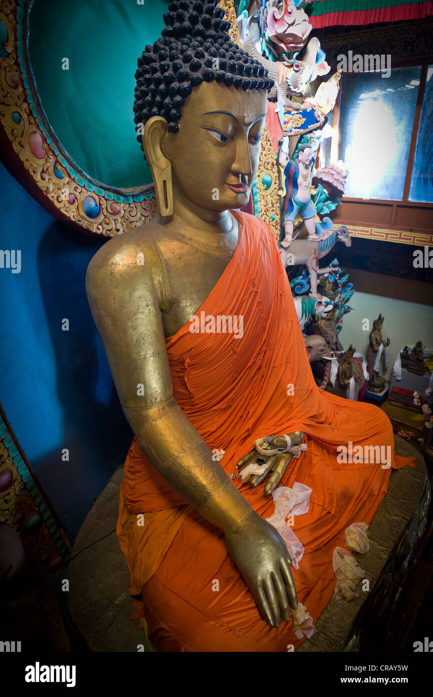8 metro di altezza Sakyamuni statua del Buddha in Galden Namgyal Lhatse monastero, il più grande monastero buddista in India, Tawang Foto Stock