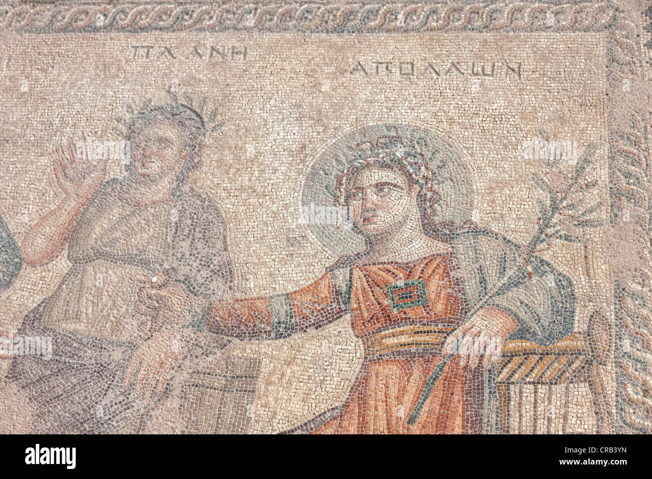 I mosaici romani nel tempio di Apollo a Paphos complesso archeologico, Cipro Foto Stock