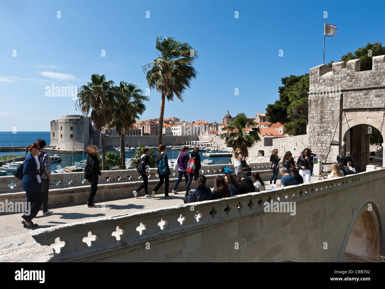 Pila di gate, terra orientale gate, fortificazioni, la città vecchia di Dubrovnik, Sito Patrimonio Mondiale dell'UNESCO, Dalmazia Centrale Dalmazia, Foto Stock