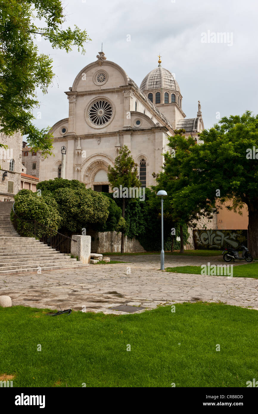 Katedrala svetog Jakova, la Cattedrale di San Giacomo, Sito Patrimonio Mondiale dell'UNESCO, Sibenik, Dalmazia centrale, Adriatico, Europa Foto Stock