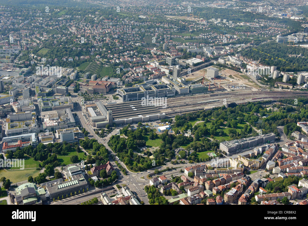 Vista aerea, la stazione principale e le vie che saranno sostituiti da Stoccarda21 Project, Stoccarda, Baden-Wuerttemberg Foto Stock